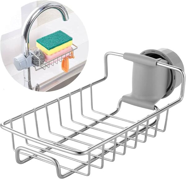 Adjustable Stainless Steel Sink Faucet Shelf & Drain Rack – Wall-Mounted Soap Holder Organizer