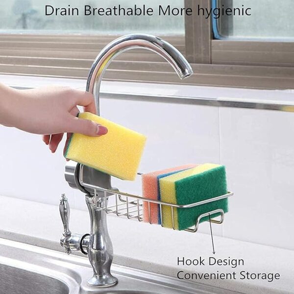 Adjustable Stainless Steel Sink Faucet Shelf & Drain Rack – Wall-Mounted Soap Holder Organizer - Image 2