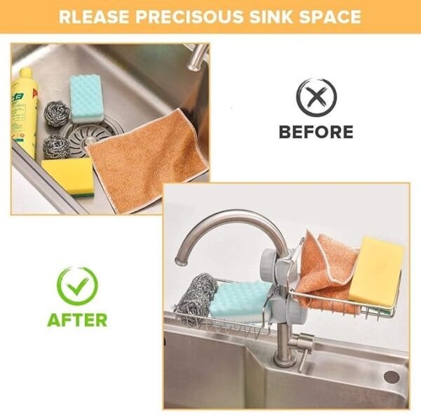 Adjustable Stainless Steel Sink Faucet Shelf & Drain Rack – Wall-Mounted Soap Holder Organizer - Image 3