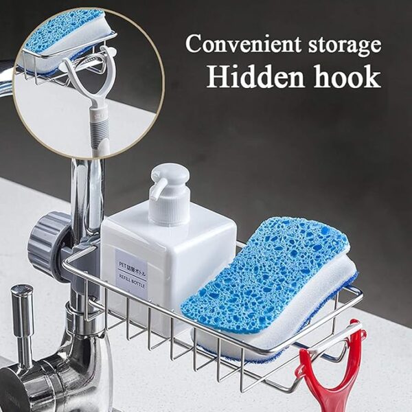Adjustable Stainless Steel Sink Faucet Shelf & Drain Rack – Wall-Mounted Soap Holder Organizer - Image 4
